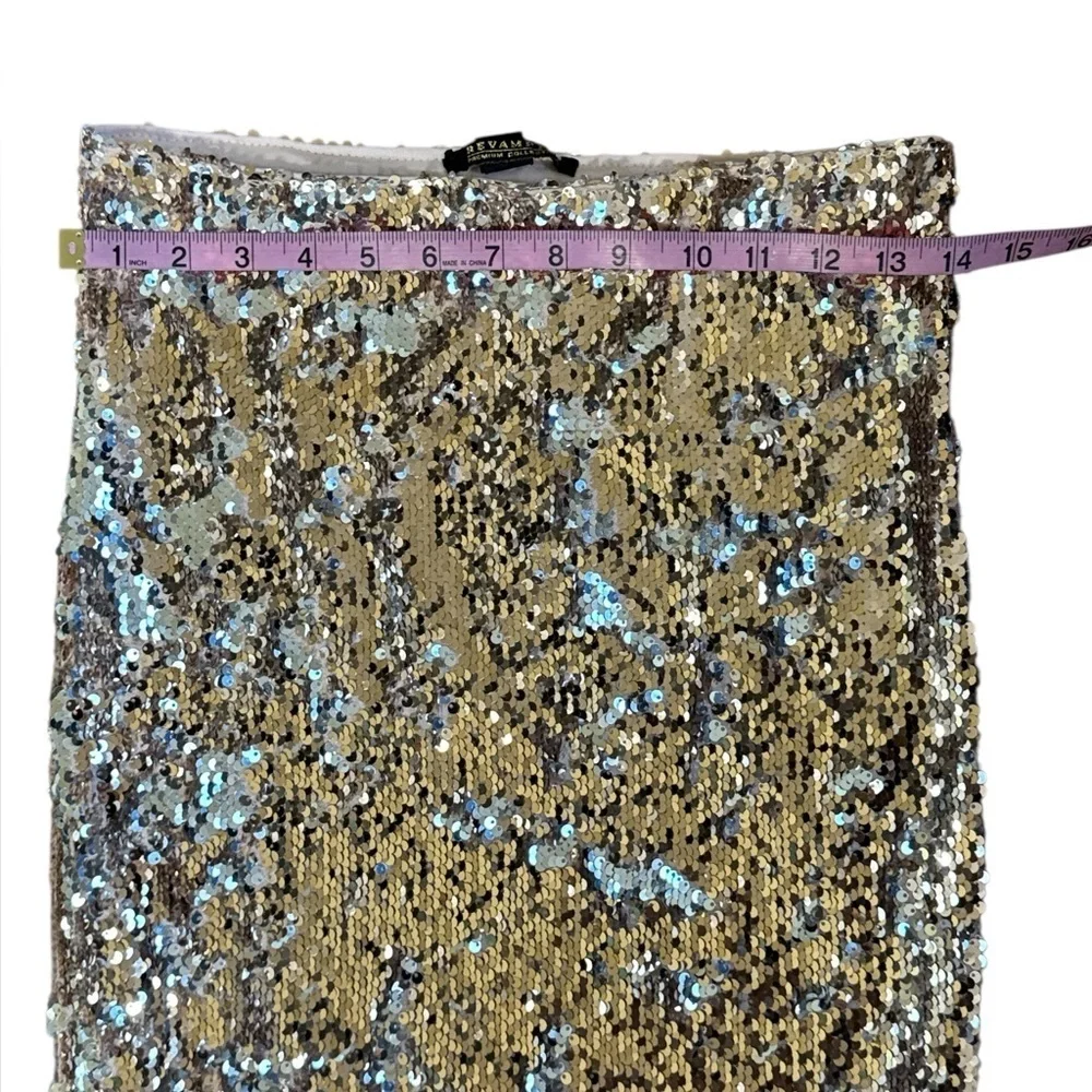 Revamped Premium Collection Rose Gold Sequin Pencil Skirt High Waist Size M